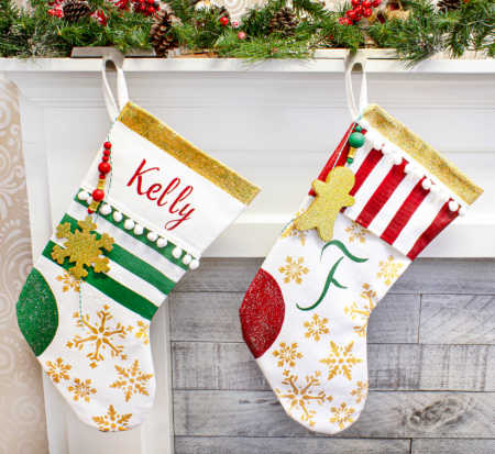Personalized stockings in traditional christmas colors